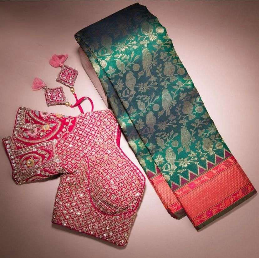 Roopam 4 Banarasi Weaving Silk Saree Blouse Satin Banglory with Heavy Embroidery work