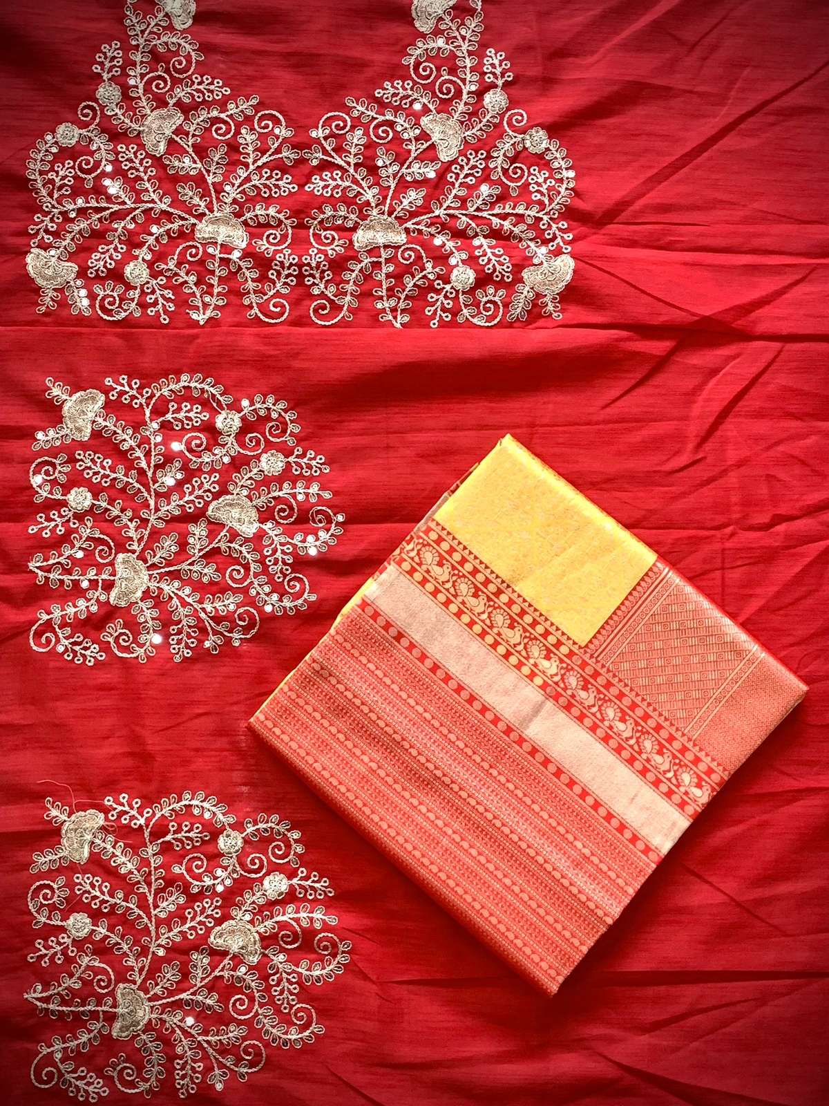 Roopam 7 Banarasi Weaving Silk Saree Blouse Satin Banglory with Heavy Embroidery work