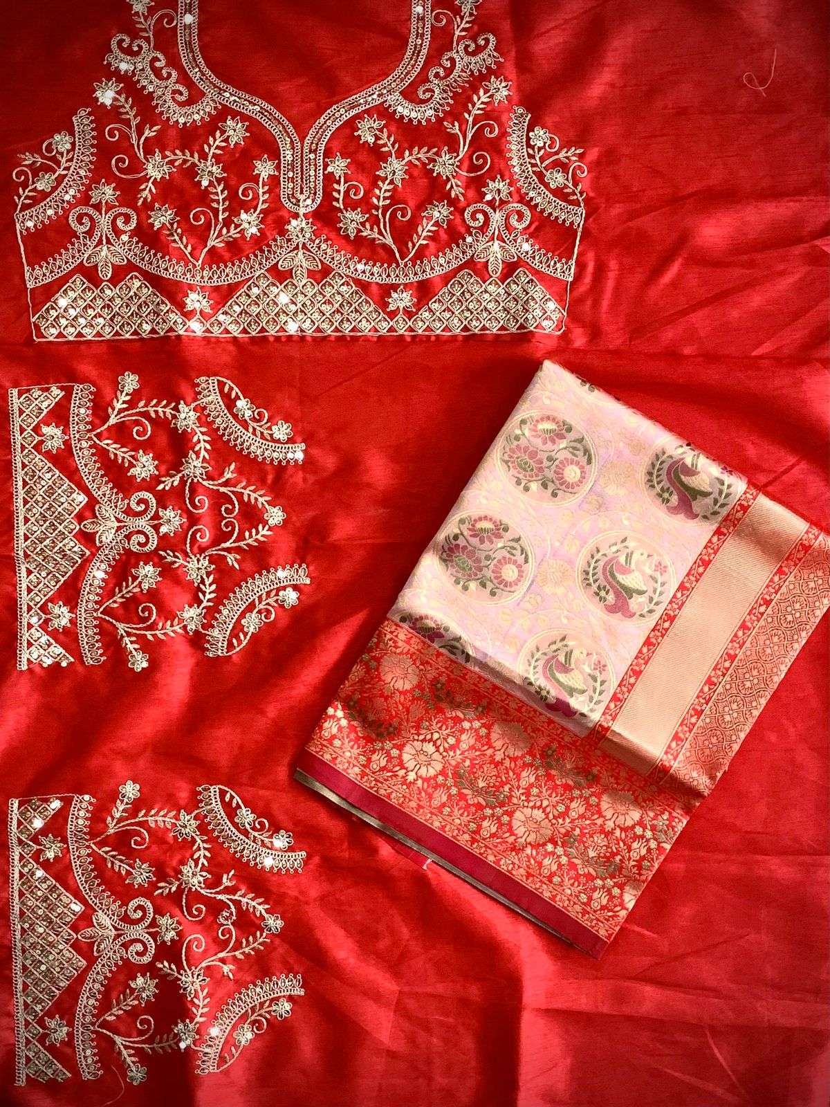 Roopam 10 Banarasi Weaving Silk Saree & Blouse Satin Banglory with Heavy Embroidery work
