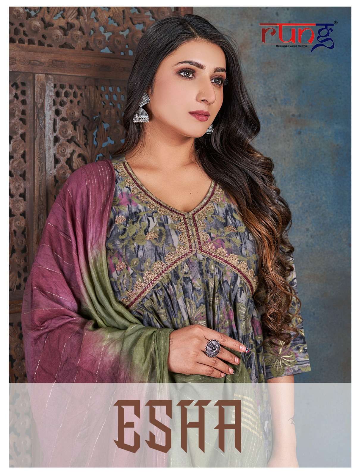 rung present esha fancy 3pcs set manual embroidery work readymade aaliya cut salwar kameez 