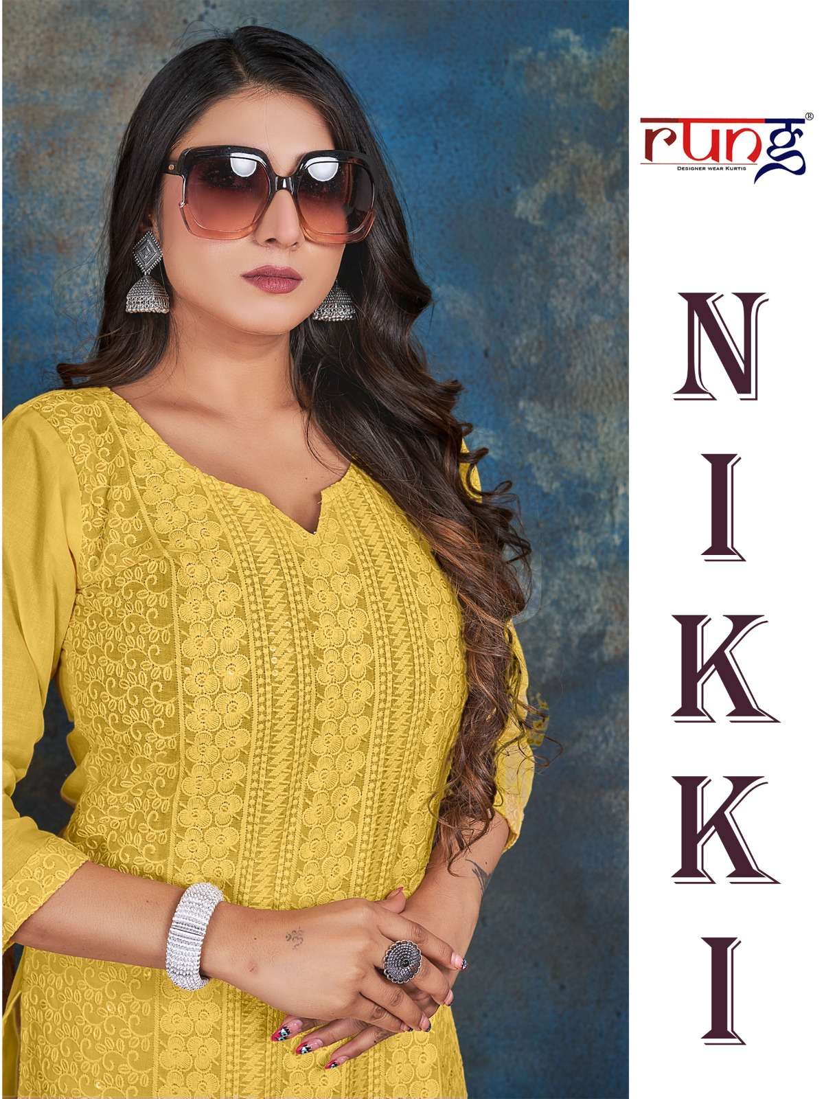 rung present nikki designer chikan rayon kurtis online wholesaler 