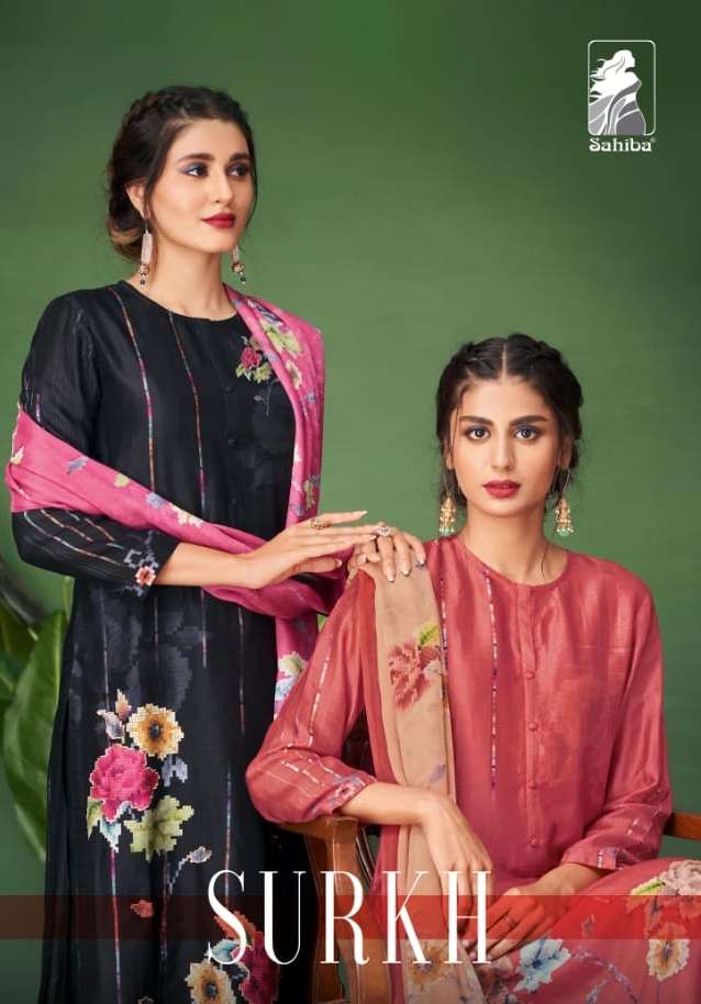 sahiba present surkh fabulous floral digital print cotton ladies suits collection