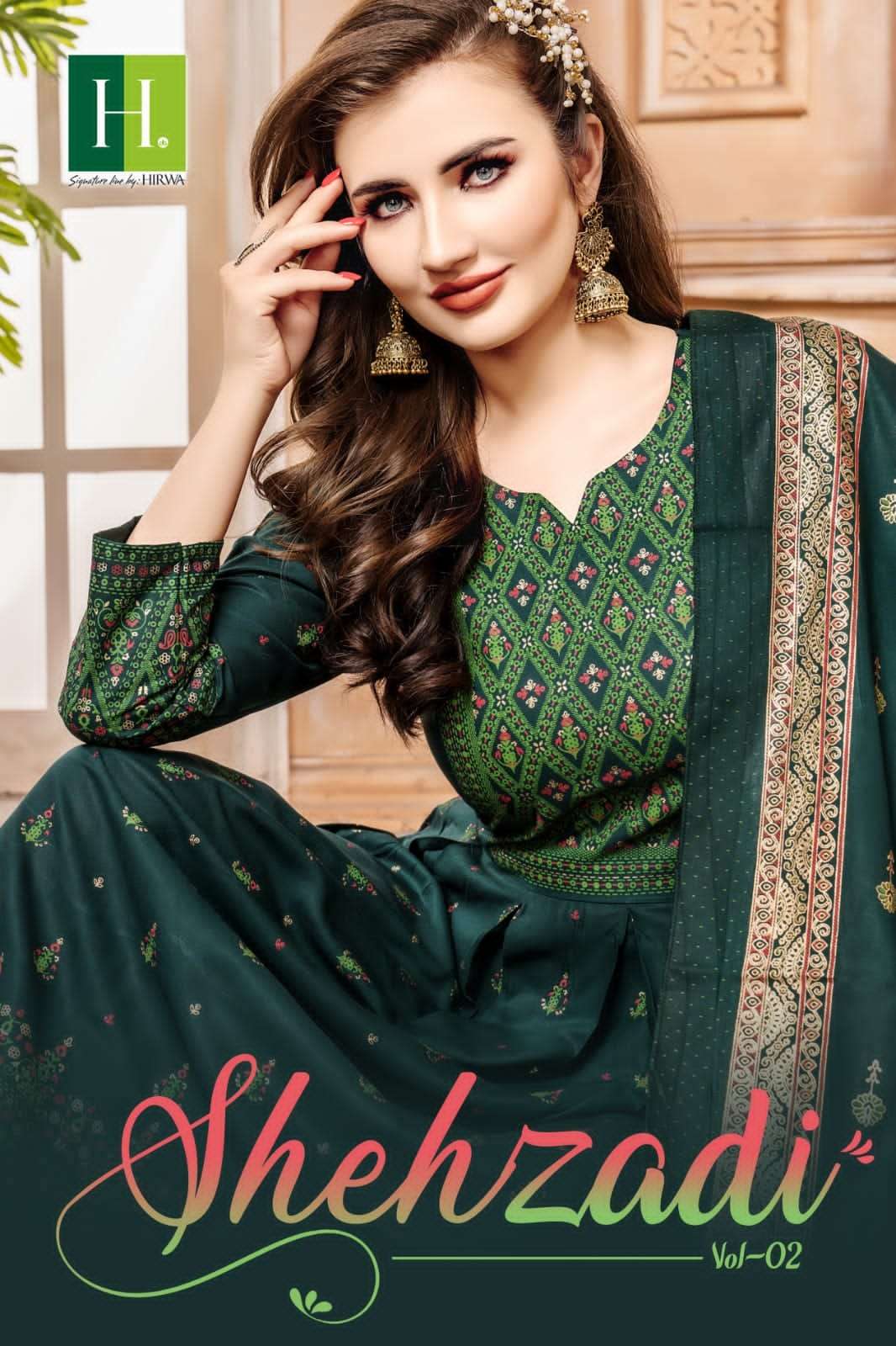 shehzadi vol 2 by hirwa designer beautiful gehra style long kurti with dupatta
