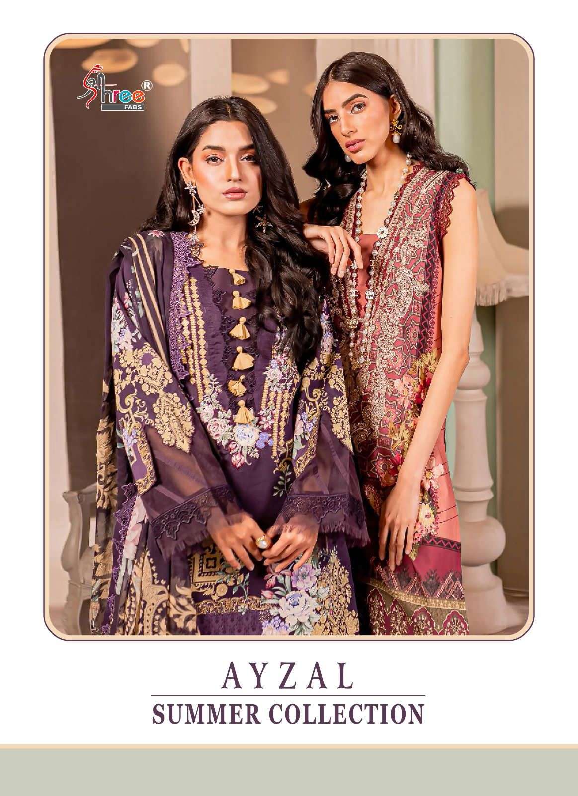 shree fabs ayzal summer collection printed patch embroidery pakistani salwar kameez material 
