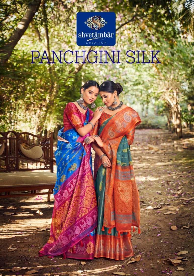 shvetamber creation panchgini silk fancy festive wear saree wholesaler 