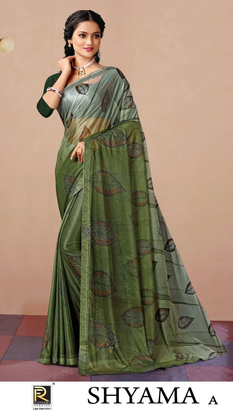 SHYAMA BY RANJNA SAREE FABRICS IMPORTED LYCRA PRINT WITH SIROSKI DIAMOND WORK FANCY DESIGNER SAREE