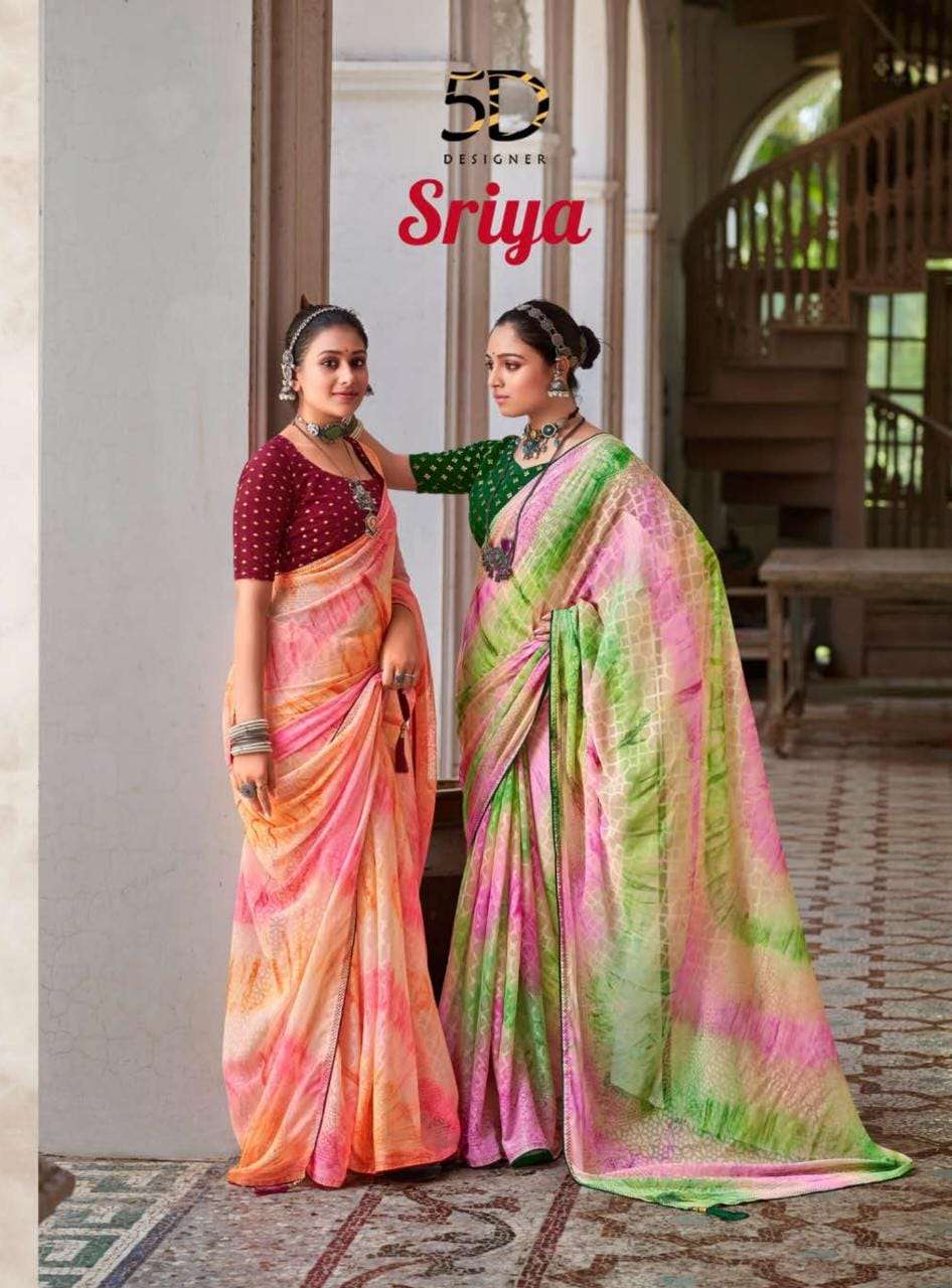 sriya by 5d designer fancy chiffon brasso print sarees collection 