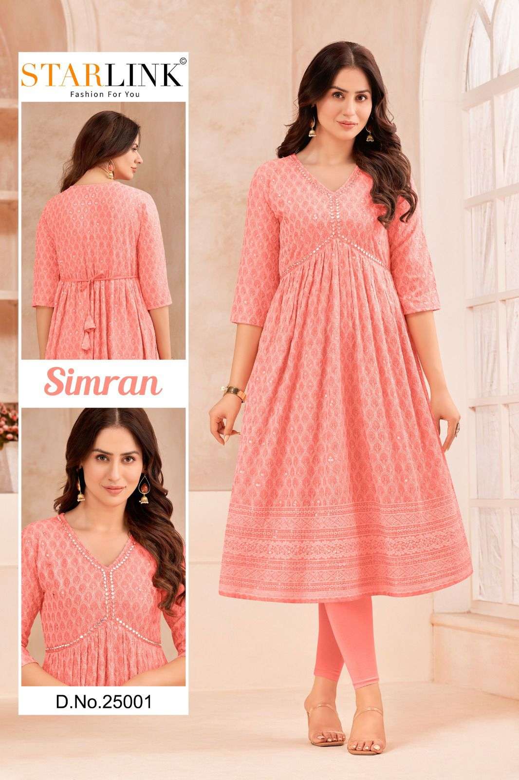 starlink present simran rayon with fantastic shiffli work with aaliya pattern kurtis combo set 