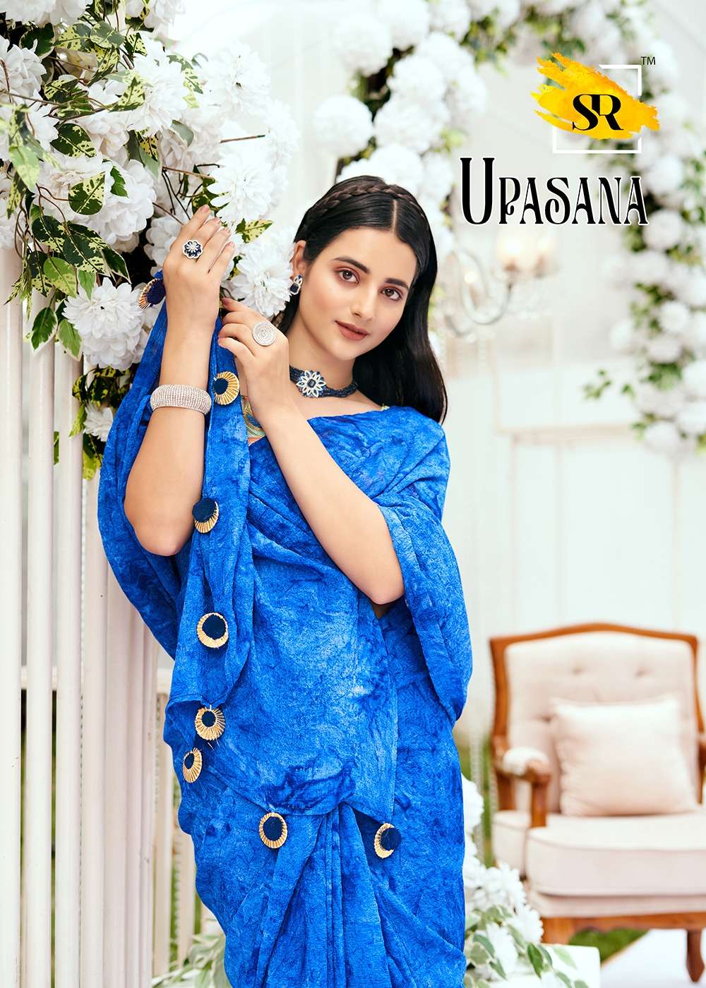 stavan launch upasana new stretchable fabric saree with digital print blouse wholesaler 