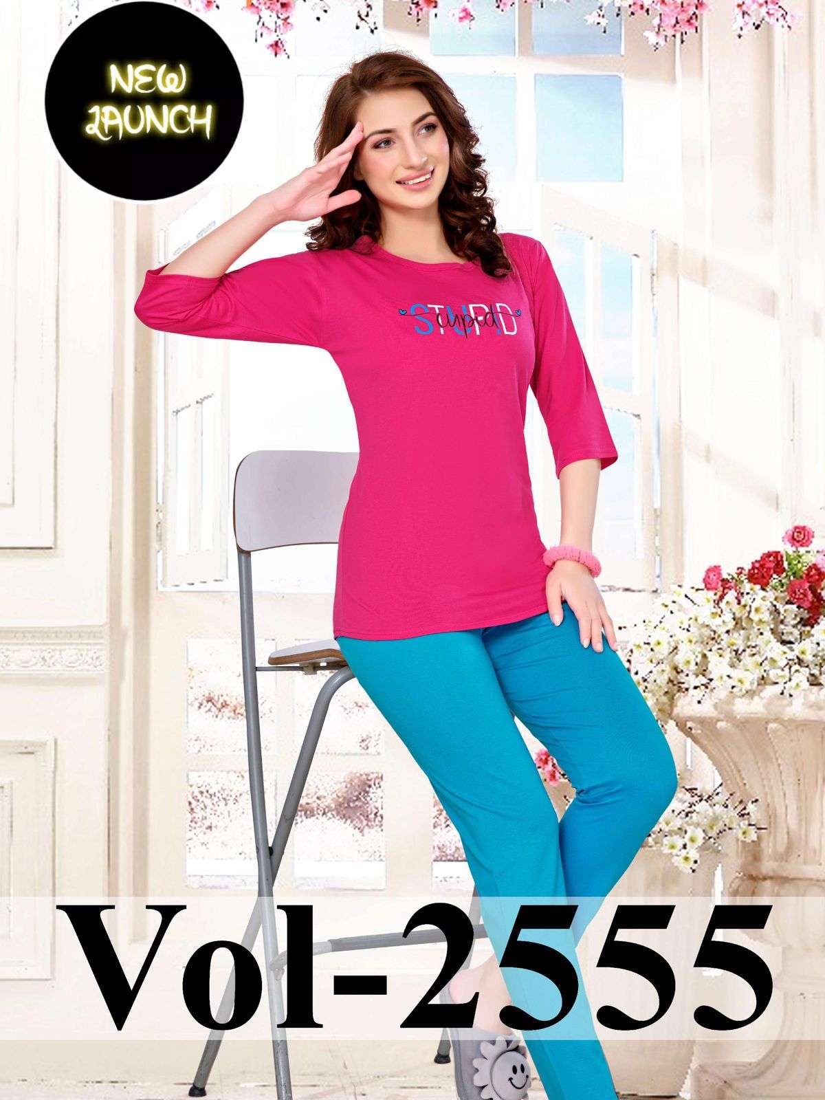 SUMMER SPECIAL VOL.2555 Heavy Shinker Hosiery Cotton Night Suits 3/4 Full sleeve CATALOG WHOLESALER BEST RATE