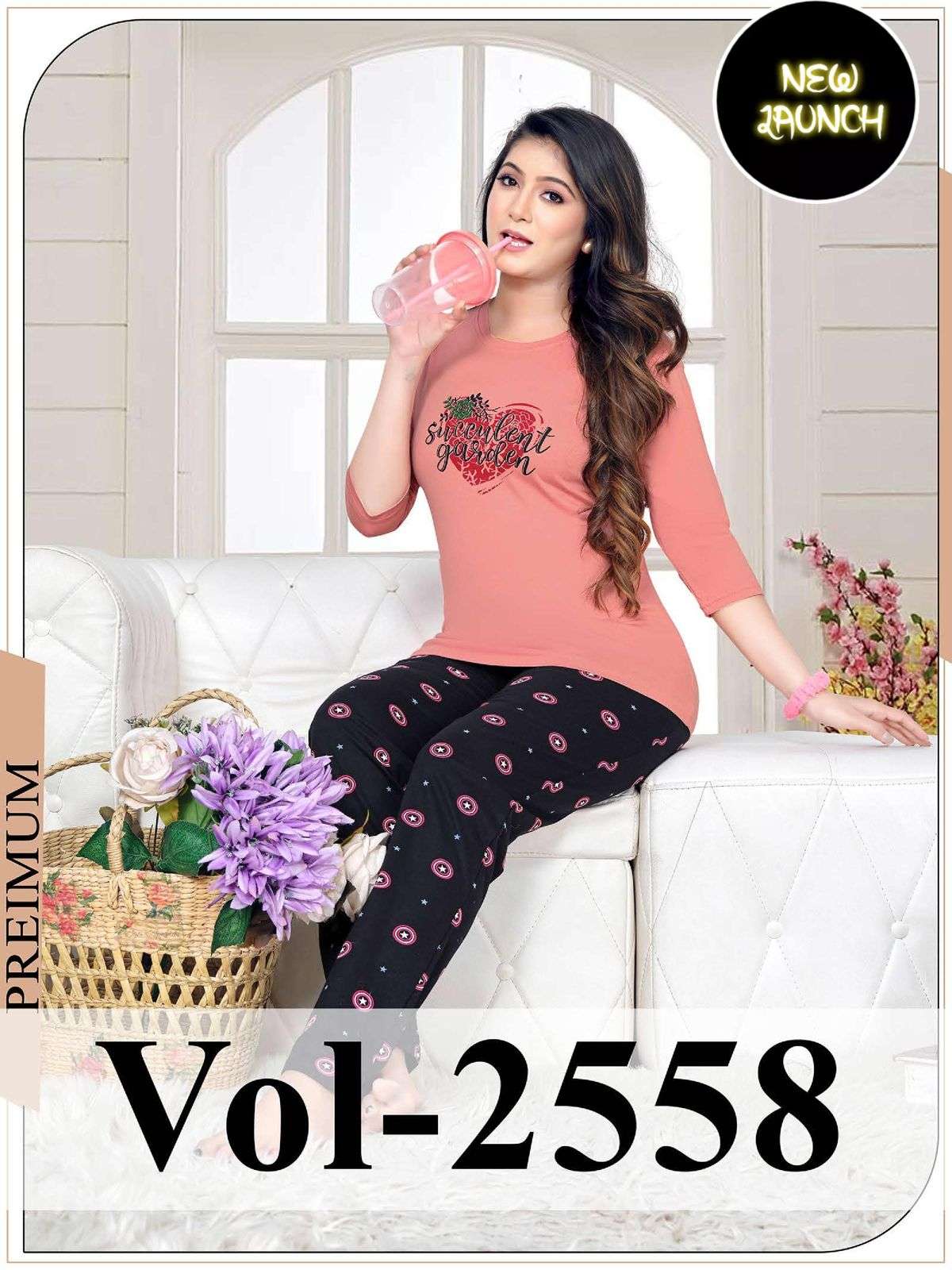 SUMMER SPECIAL VOL.2558 Heavy Shinker Hosiery Cotton Night Suits 3/4 Full sleeve CATALOG WHOLESALER BEST RATE