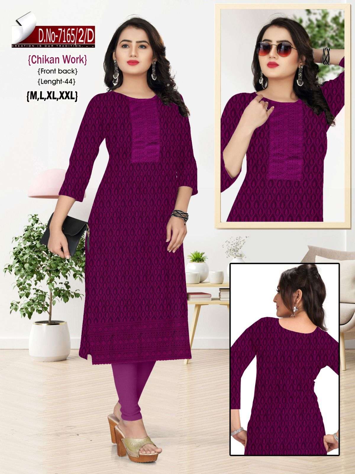 TRENDY MEENAXI COMBO CHIKAN WORK WITH SEQUENCE WORK FRONT & BACK COMBO KURTI SET WHOLESALER BEST RATE