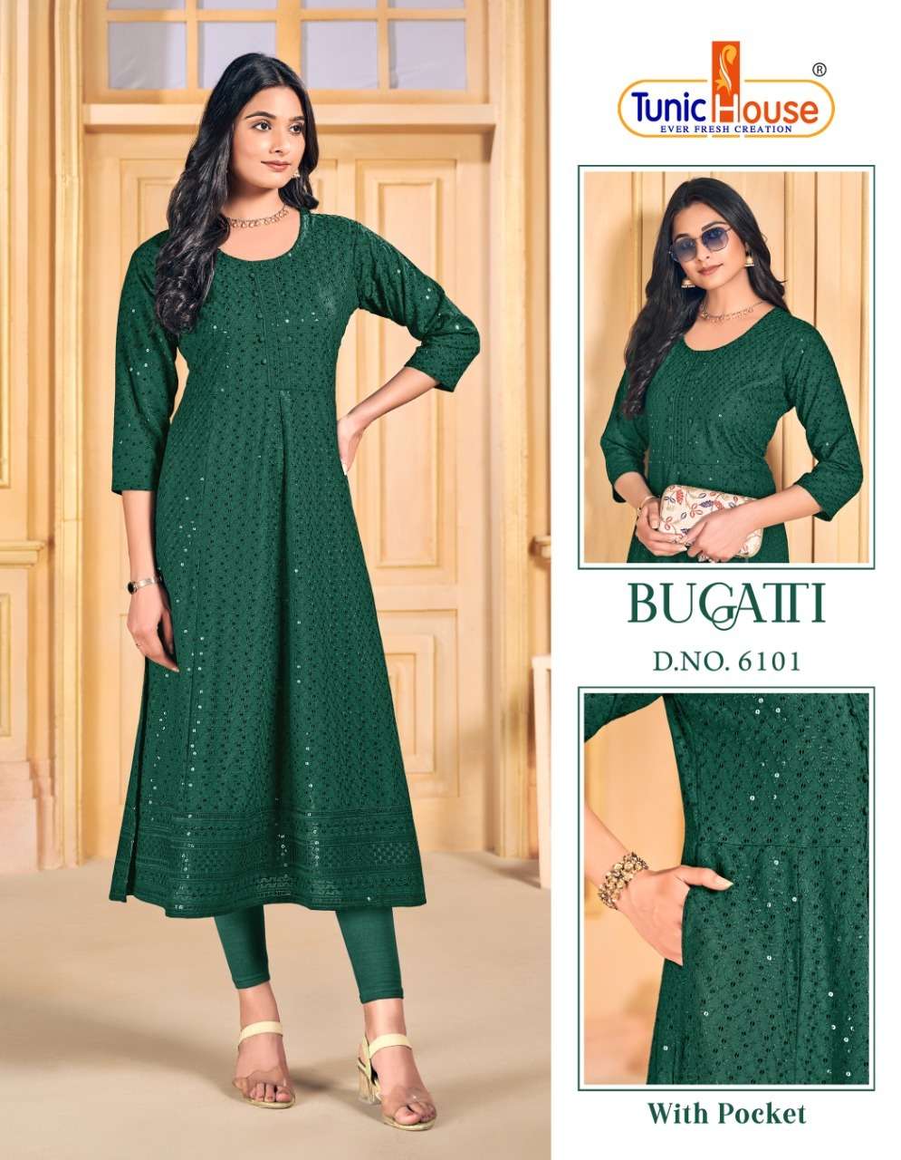 tunic house present bugatti lucknowi kali sequence anarkali style kurtis combo set
