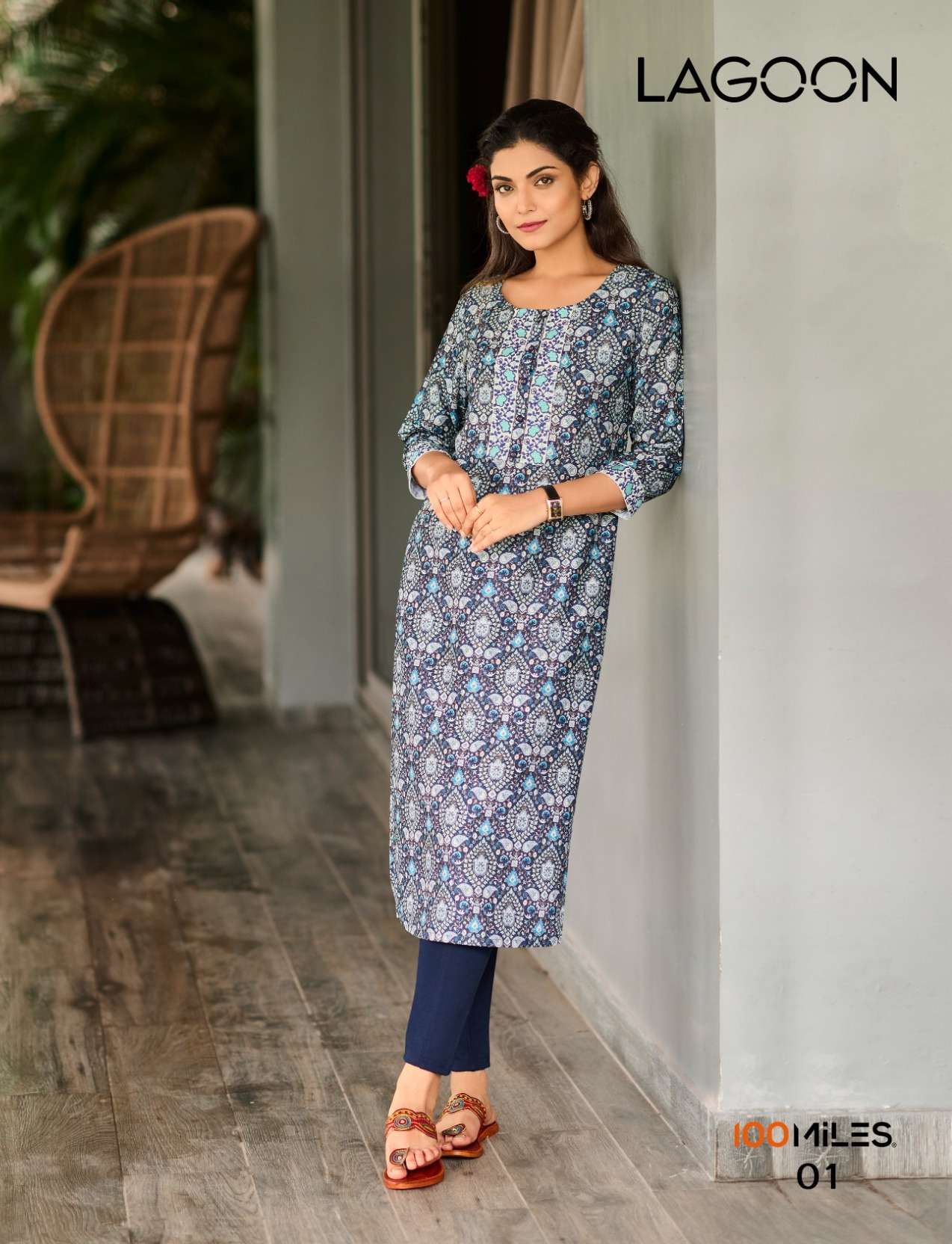 100 miles present lagoon digital print pure cotton daily wear kurtis 