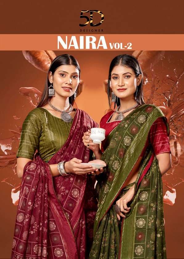 5d designer present naira vol 2 cotton zari print fancy sarees wholesaler 