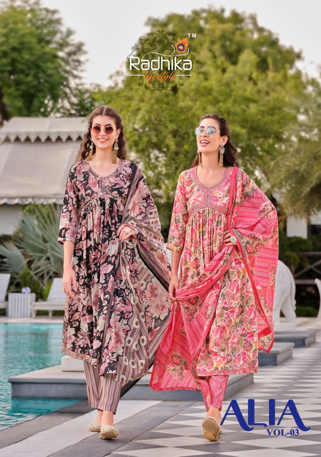 alia vol 3 by radhika lifestyle fancy muslin print readymade aliya cut salwar kameez collection