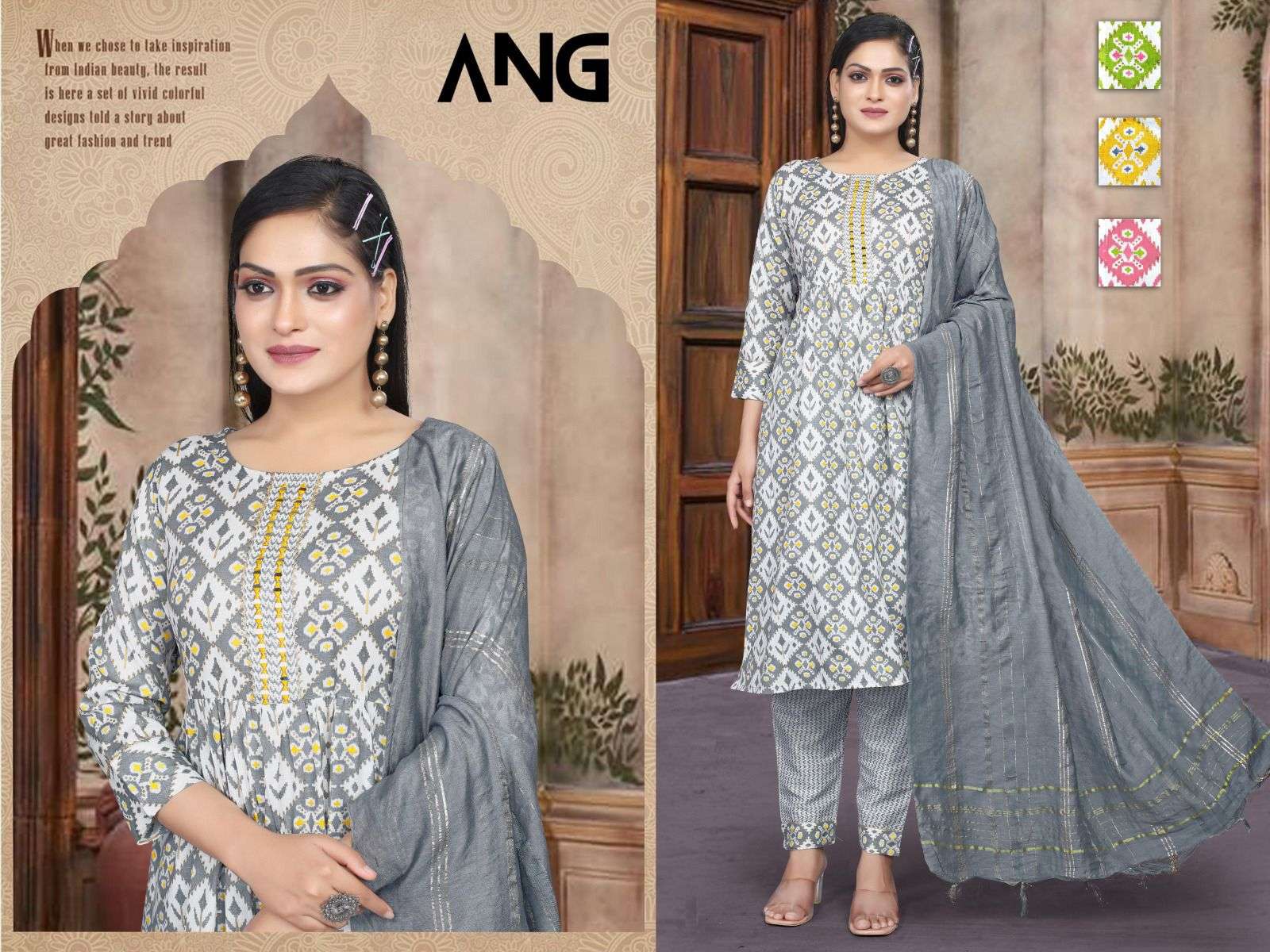 ang 1121 fancy amazing kurti with pant and dupatta set collection 