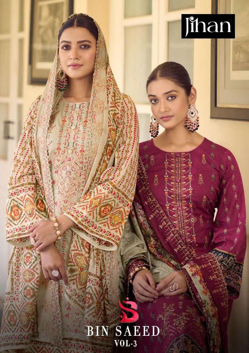bin saeed vol 3 by jihan fancy work pakistani ladies suits lawn collection 