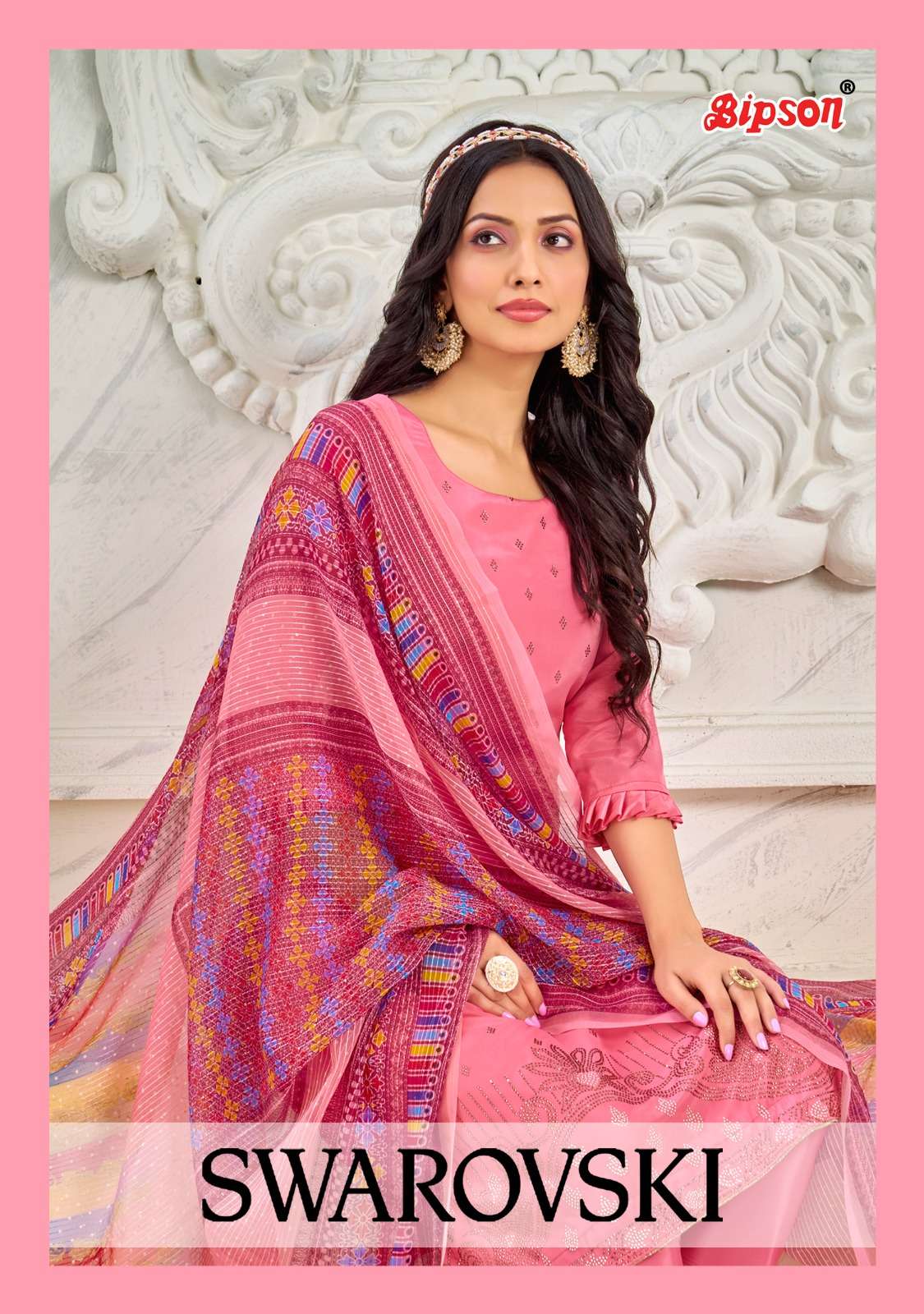 bipson swarovski 2152-2154 crape print with work premium suit materials 