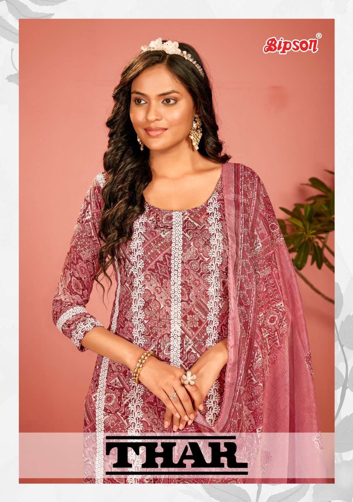 bipson thar 2235-2236 fancy white thread work cotton linen print dress material 