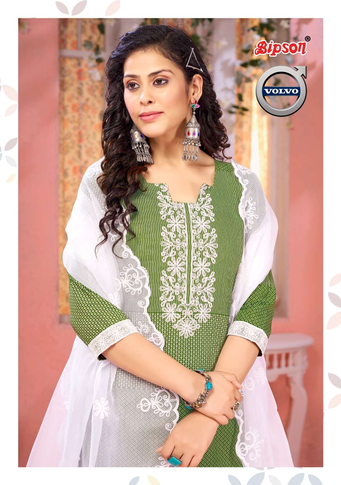 bipson volvo 2216-2219 adorable designer work fancy dress materials with organza dupatta