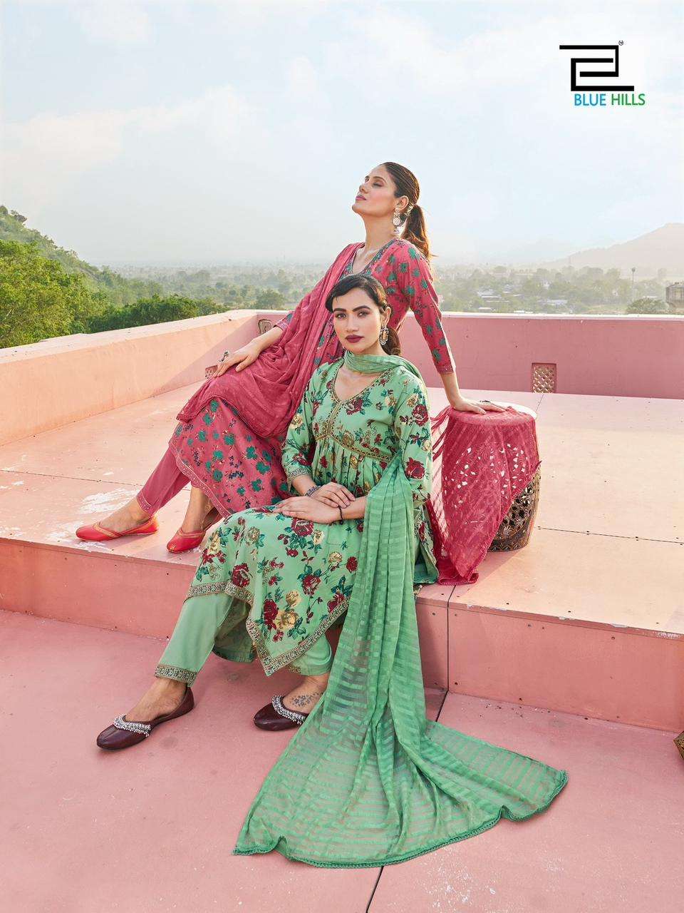 blue hills bollywood tikka fancy alia cut kurti with pant and dupatta concept 3pcs set collection 