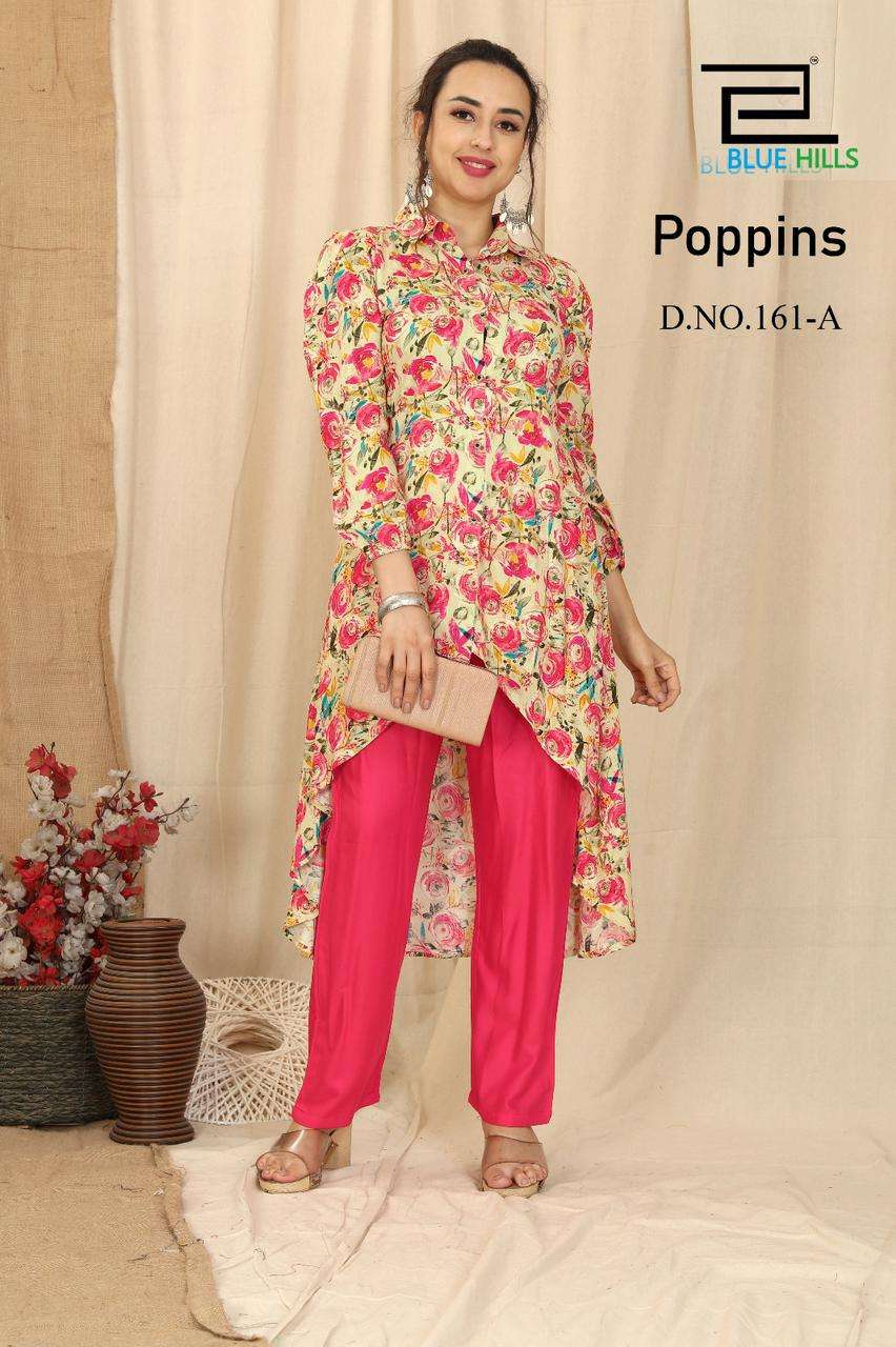 blue hills present poppins fancy cord set amazing front open kurti like tunic with pant catalog