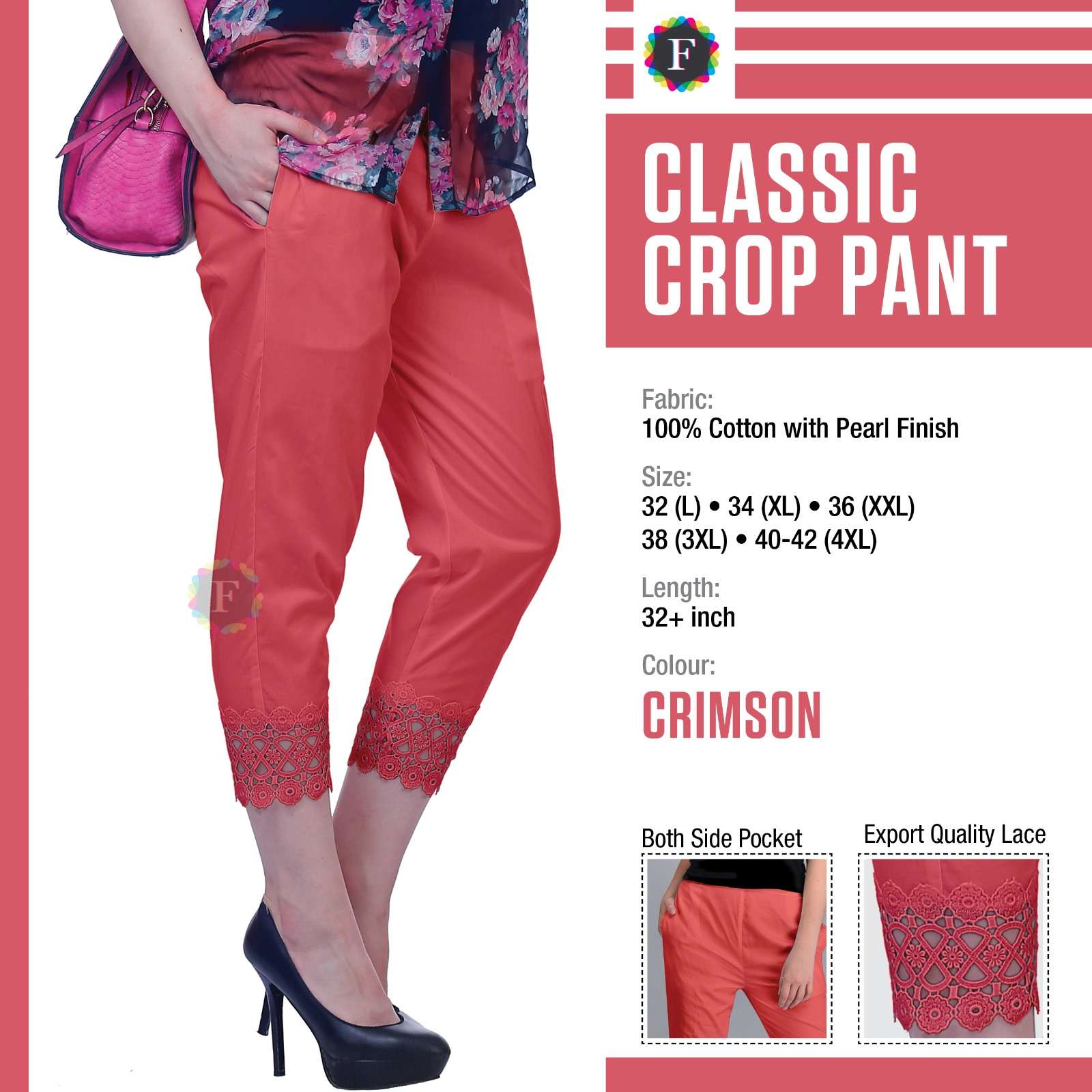 Classic Crop Pant Stylish Fancy Summer Wear Bottom Pant Collection