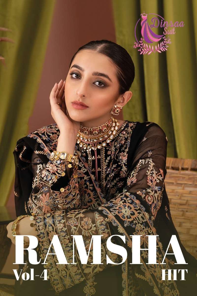 dinsaa suit ramsha hit vol 4 georgette designer work pakistani salwar kameez collection 