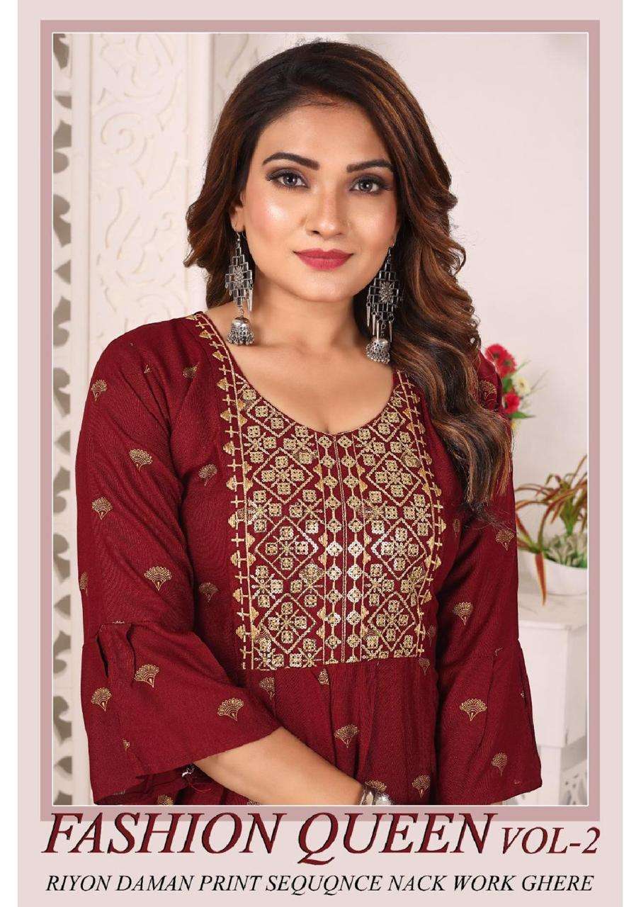 GOLDEN FASHION QUEEN VOL.2 HEAVY RAYON KURTI CATALOG WHOLESALER BEST RATE