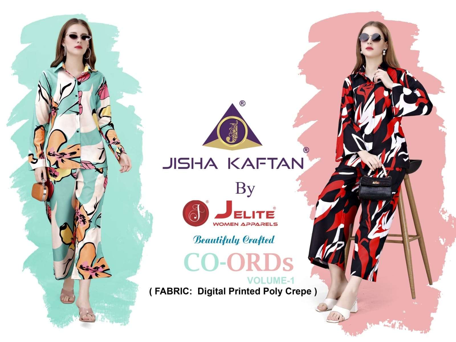 jelite jisha kaftan co-ord set vol 1 fancy front open tunic with pant digital print cord set