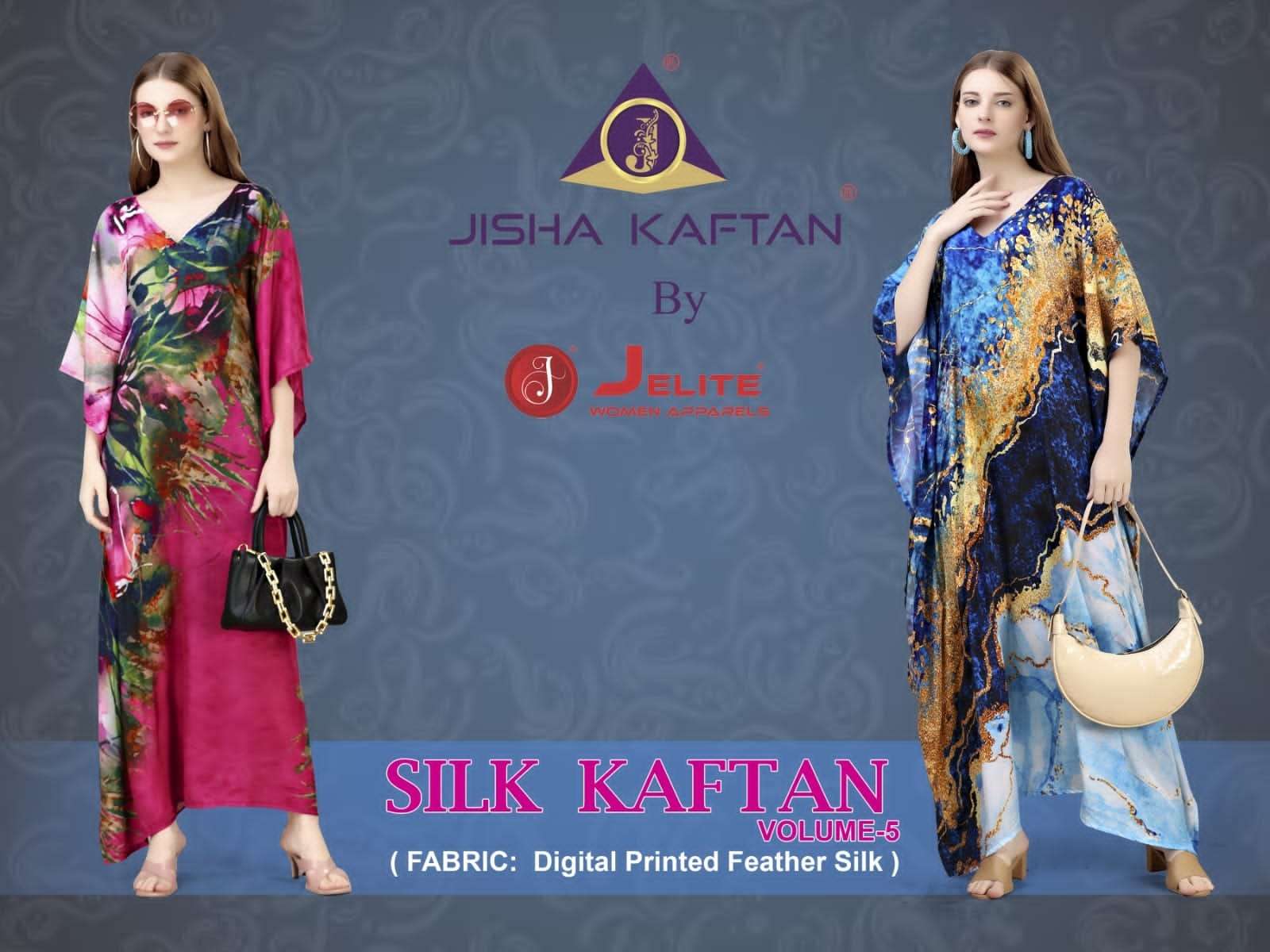 jelite jisha silk kaftan vol 5 fancy party wear readymade feather silk kaftans 