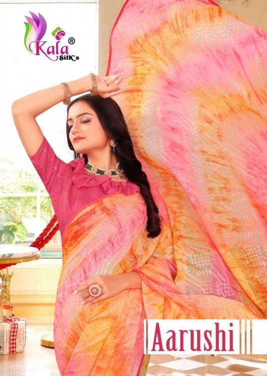 kala silk aarushi chiffon brasso casual wear fancy sarees online supplier