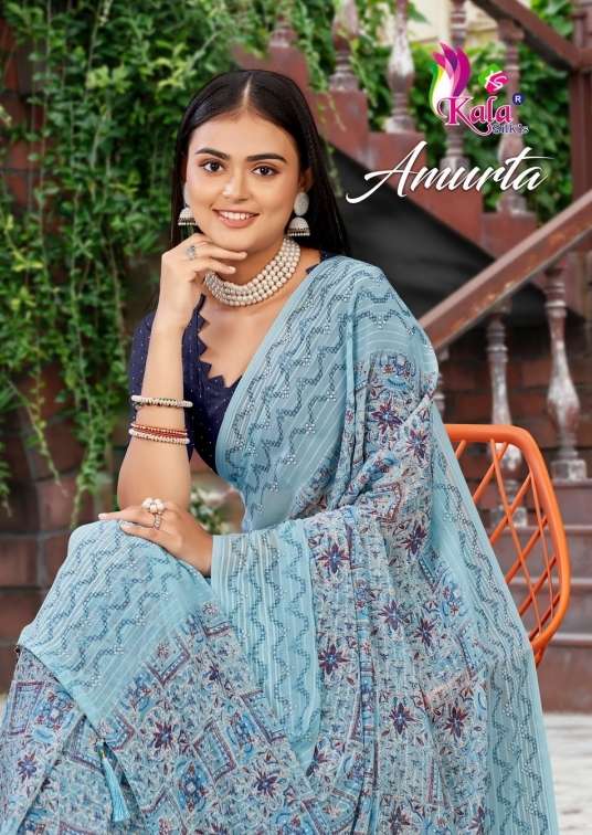 kala silk present amruta 1001-1008 series fancy weightless sarees collection