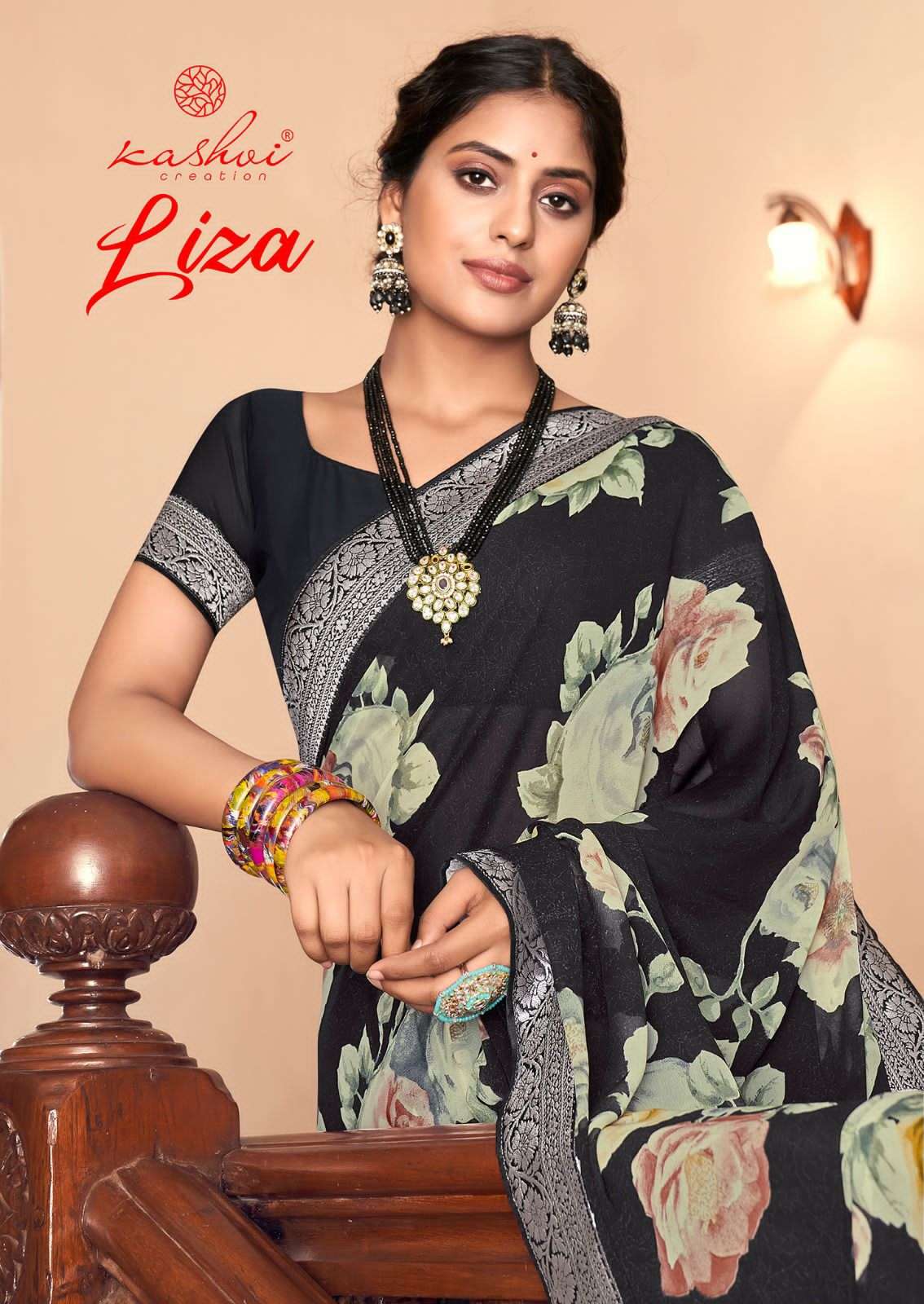 kashvi creation liza 4119-4126 series georgette floral print fancy sarees 