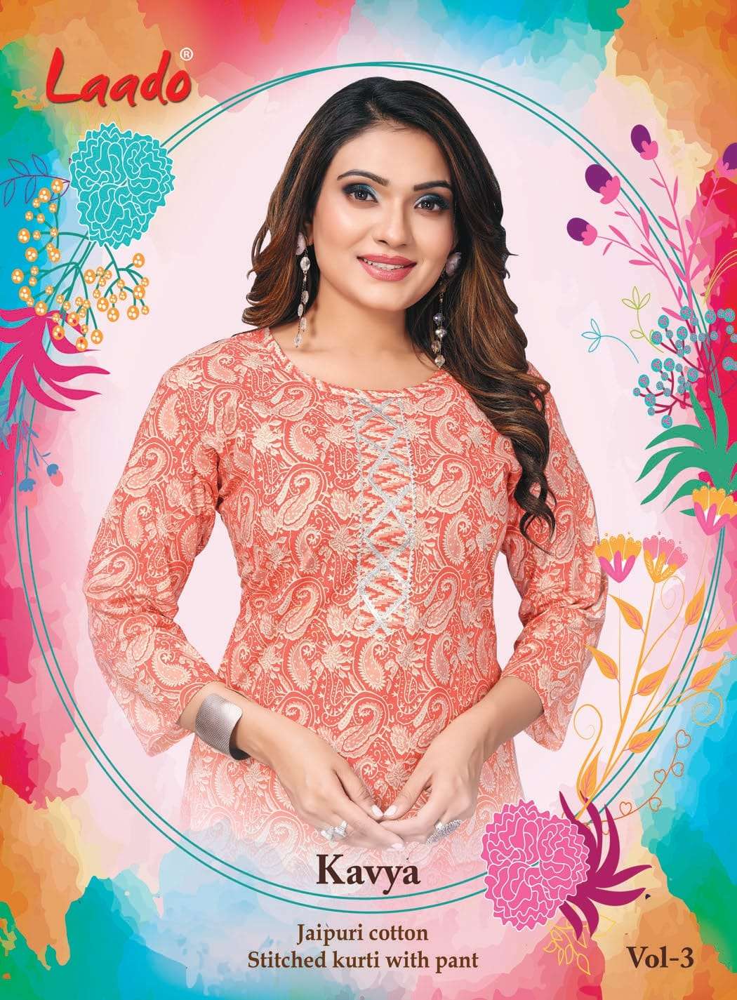 kavya vol 3 by laado fancy jaipuri cotton stitched kurti with pant online supplier