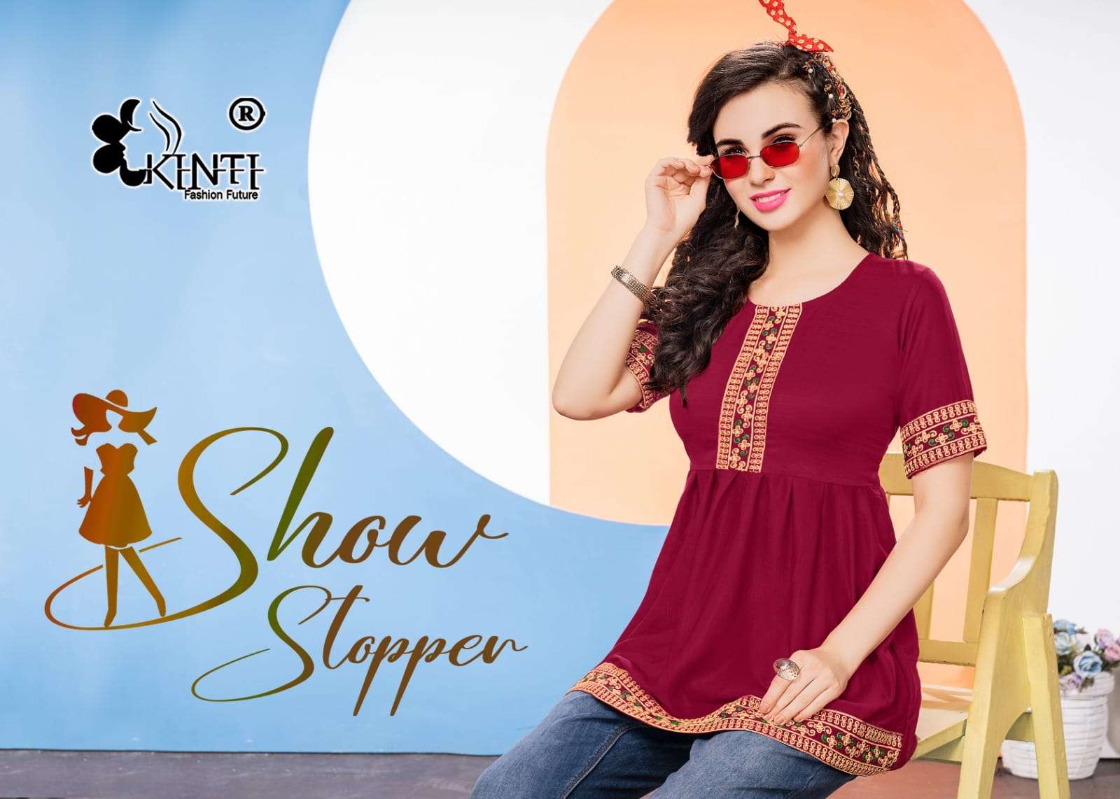 kinti present show stopper fancy work daily wear readymade tunic tops collection