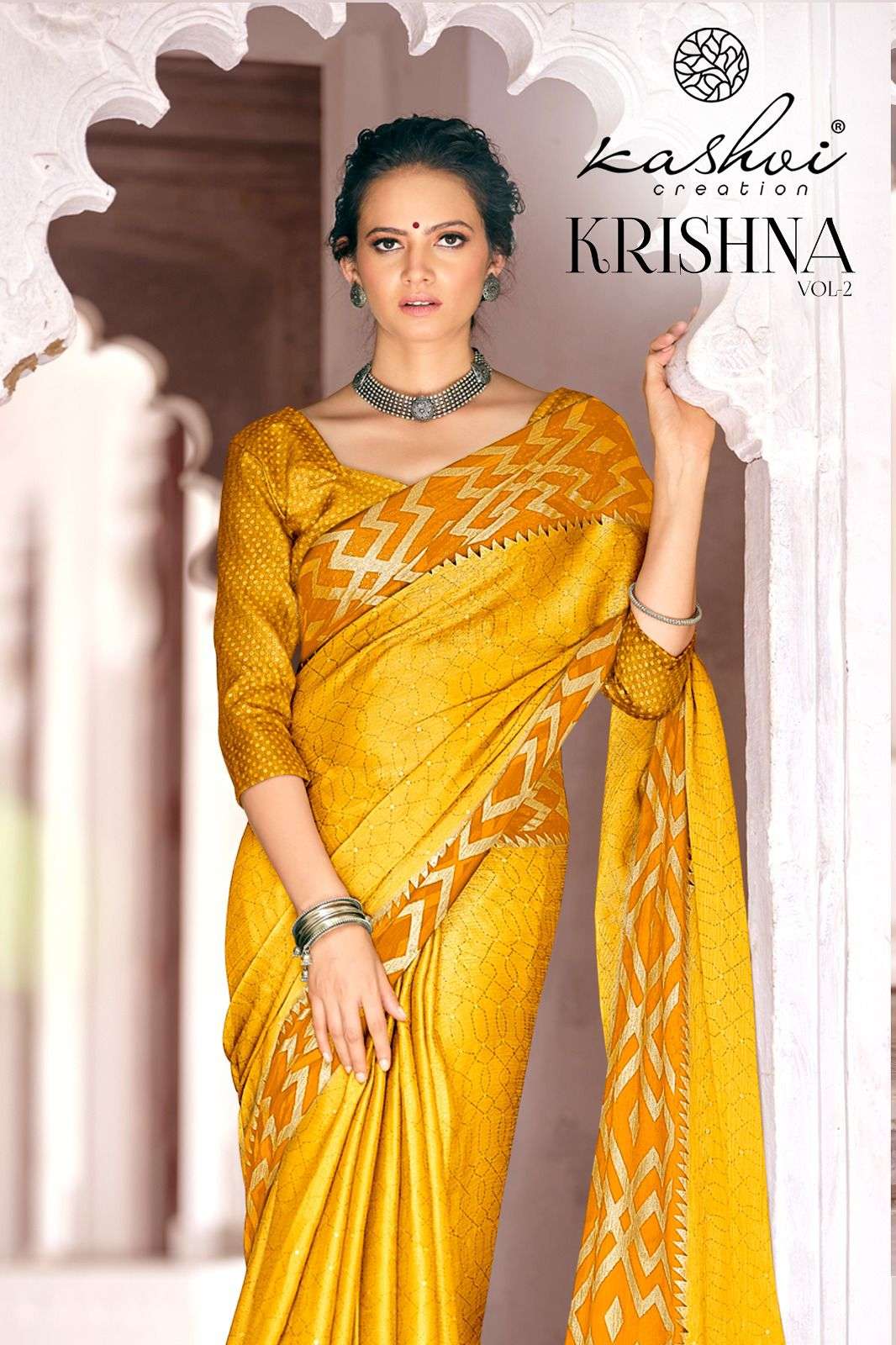 krishna vol 2 by kashvi creation festive wear chiffon brasso sarees wholesaler 