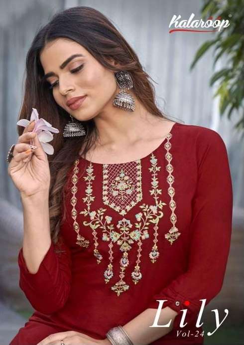 lily vol 24 by kalaroop fabulous work readymade kurti with fancy sleeve collection 