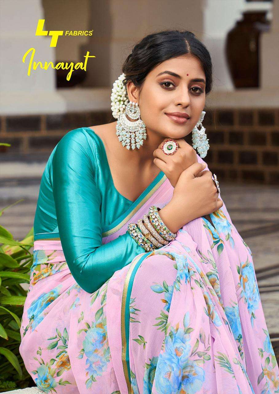 lt fashion innayat 1001-1010 fancy chiffon sarees with contrast satin blouse peice catalog