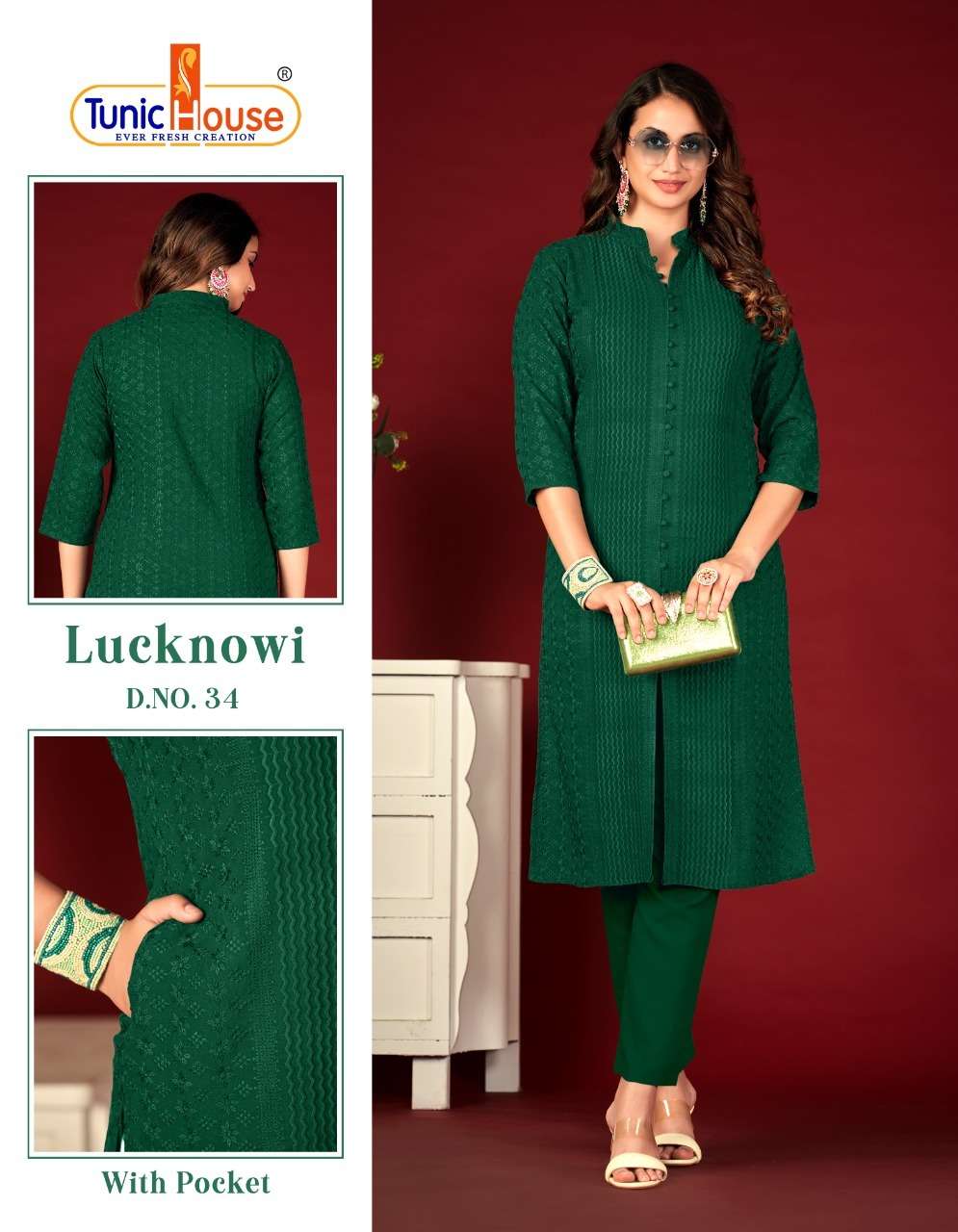 lucknowi lining by tunic house chikankari work fancy kurti combo set