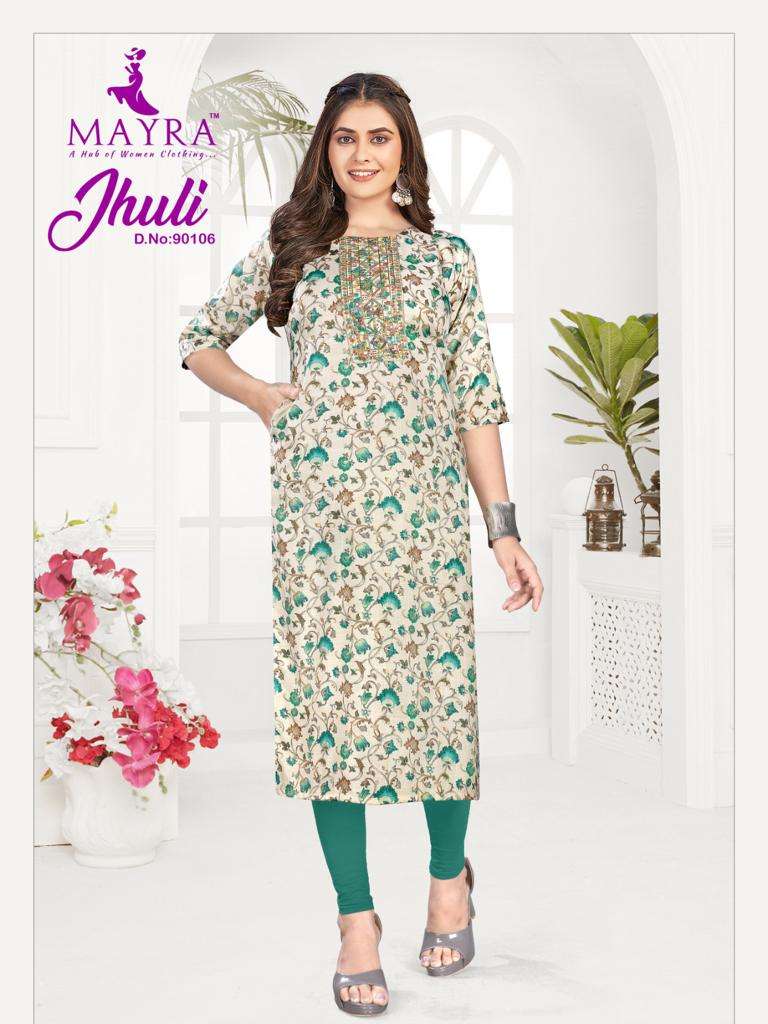 mayra present jhuli fancy capsule print with work casual kurtis collection 