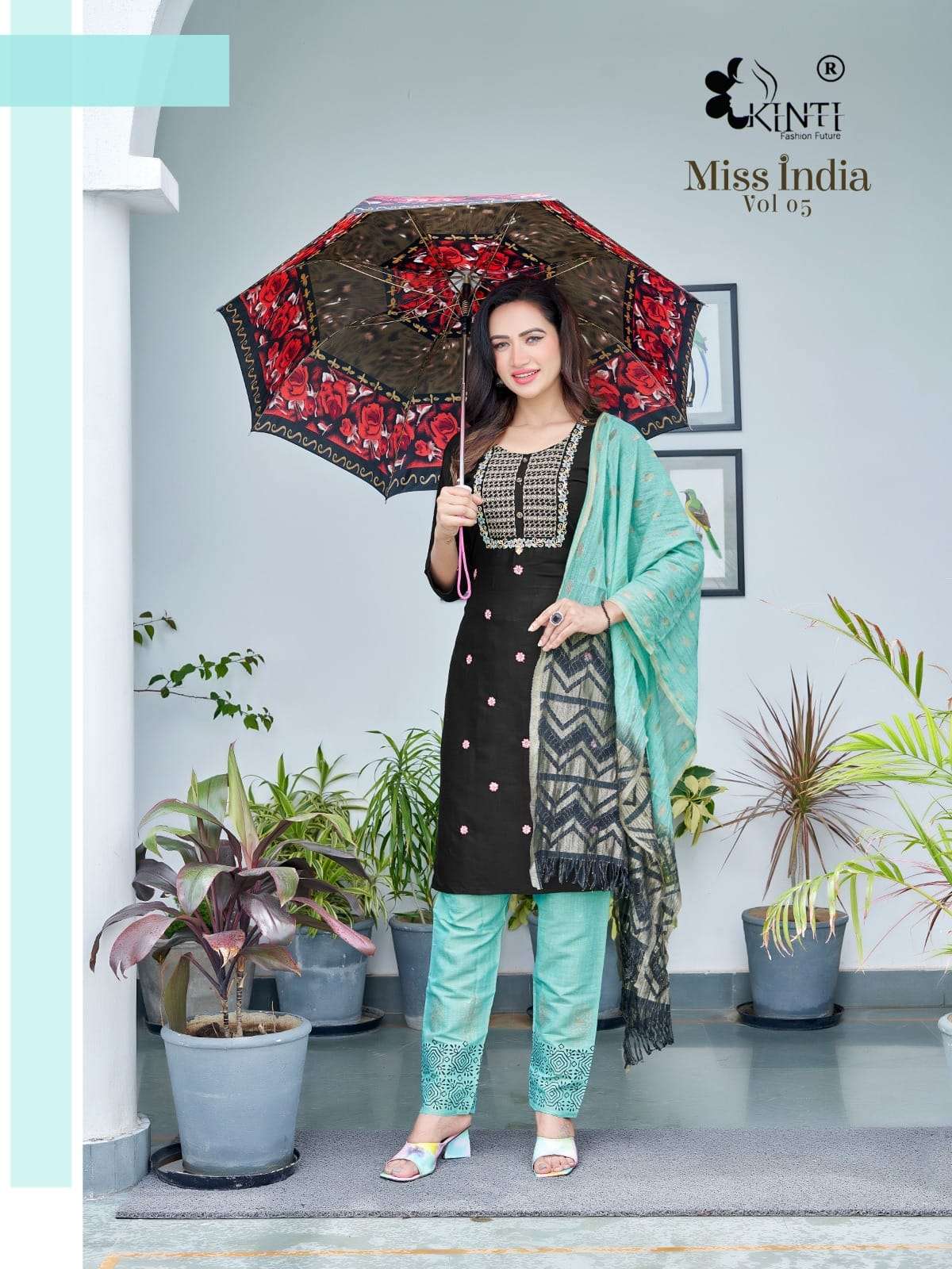 miss india vol 5 by kinti fancy designer straight kurti with pant and dupatta catalog