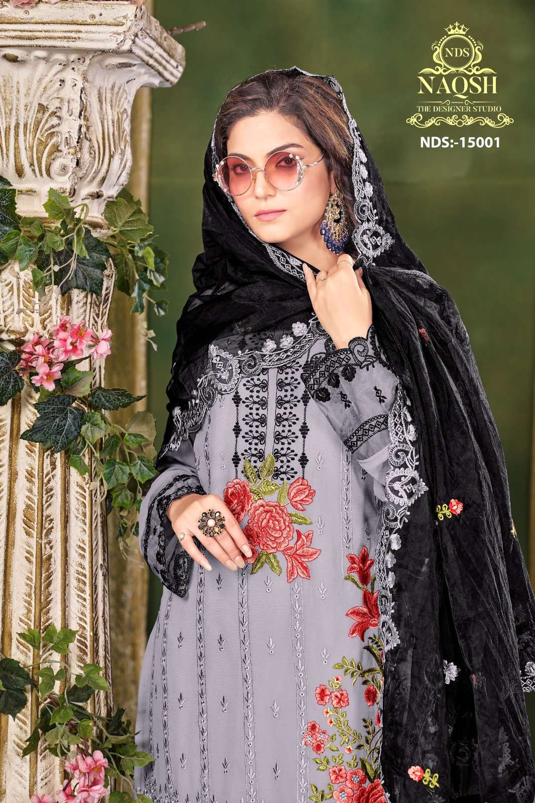 naqsh nds 15001 fancy 3pcs set unique designer work pakistani kurti with pant and organza dupatta 