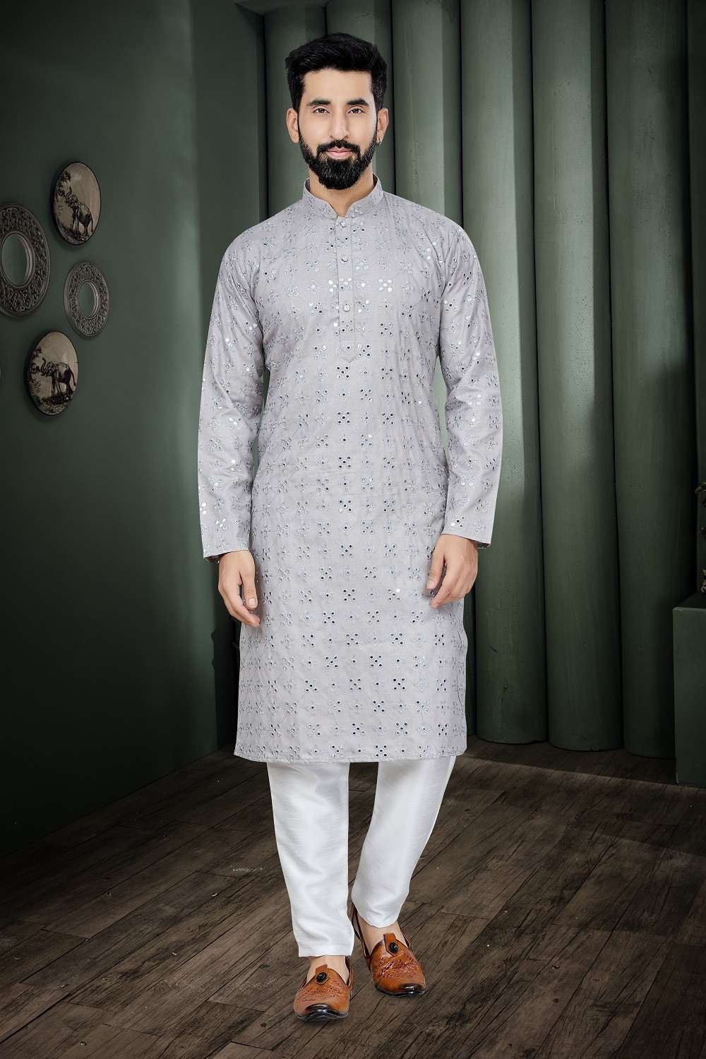 outluk combo function wear mirror work readymade kurta and pajama for father wear 
