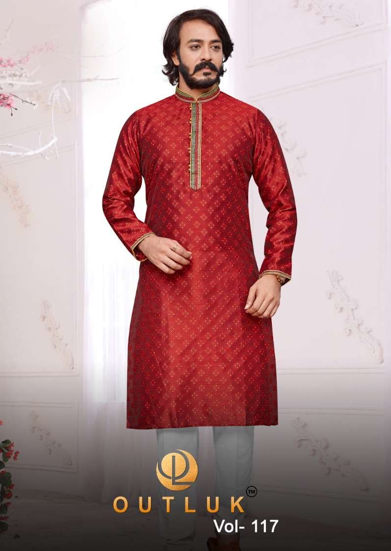 outluk vol 117 amazing function wear jacquard readymade mens kurta and cotton pant collection 