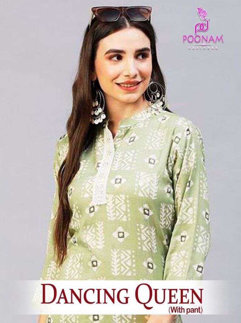poonam designer present dancing queen fancy rayon kurti with cotton pant catalog 