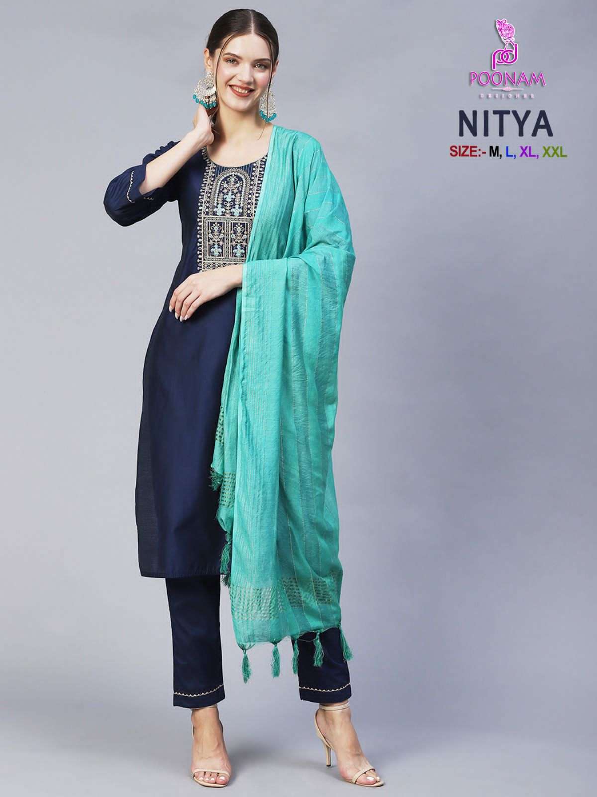 poonam designer present nitya amazing neck work kurti with pant and dupatta online supplier