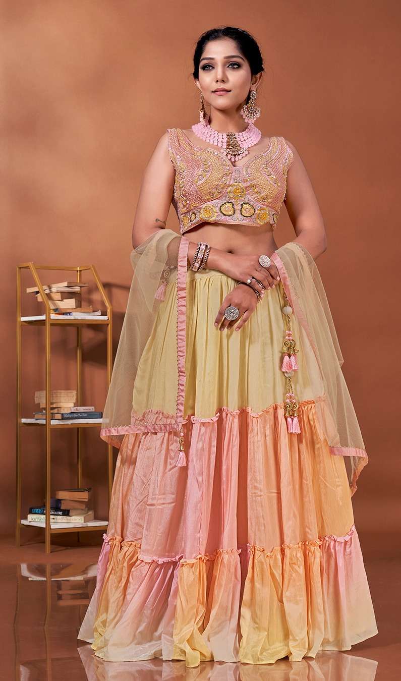 pr c 10630 readymade designer crop top with multicolor lehenga and fancy dupatta