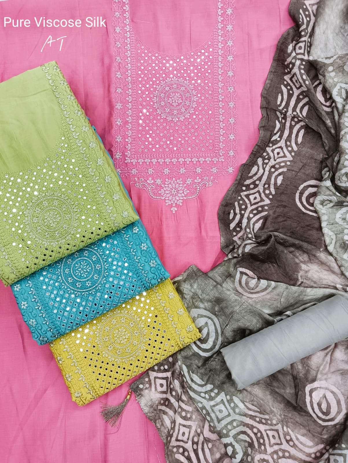 pr galaxy designer neck work dress material with batik dupatta 